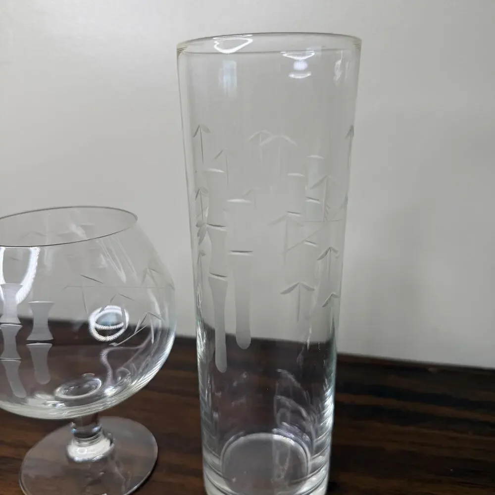 Vintage Noritake Sasaki Bamboo Etched Glass Set of Japan